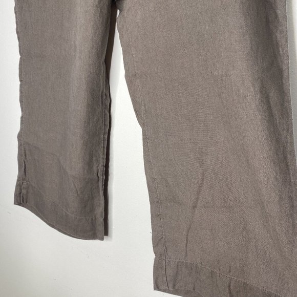 J Jill Linen Pants Sz L Tan Elastic Waist Lagen Look Wide Leg Loose Fit - Picture 4 of 7
